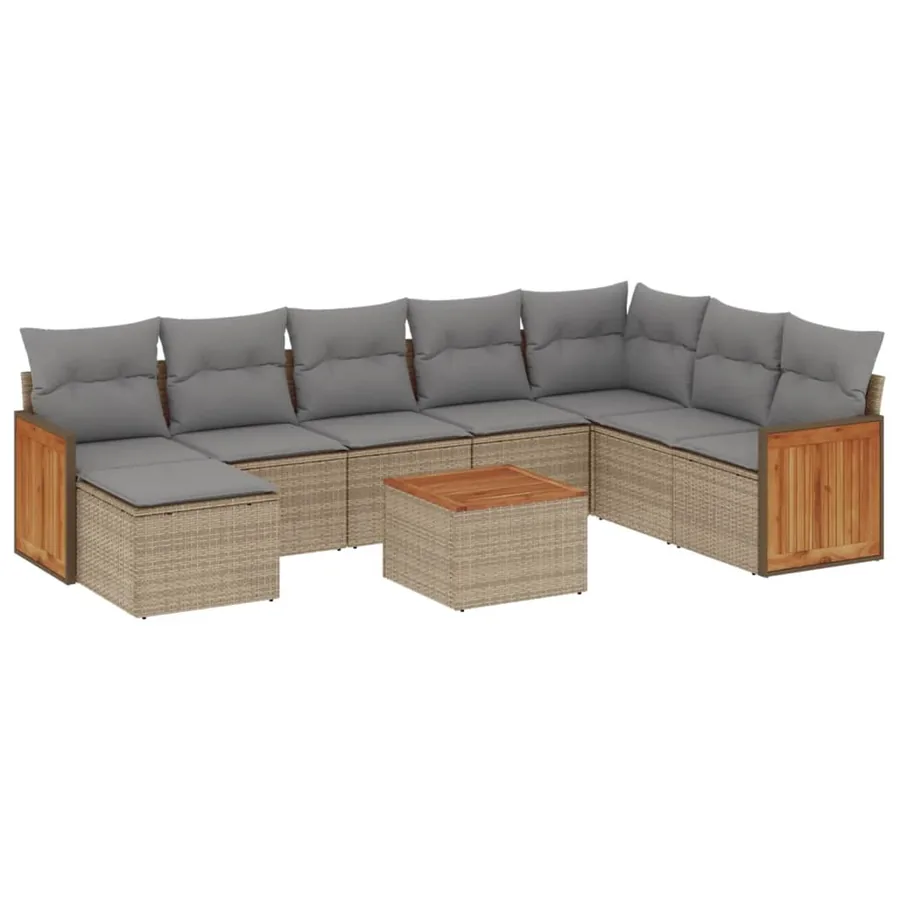 Salon de jardin avec coussins 9 pcs beige résine tressée - 2