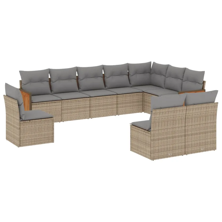 Salon de jardin avec coussins 10 pcs beige résine tressée - 2