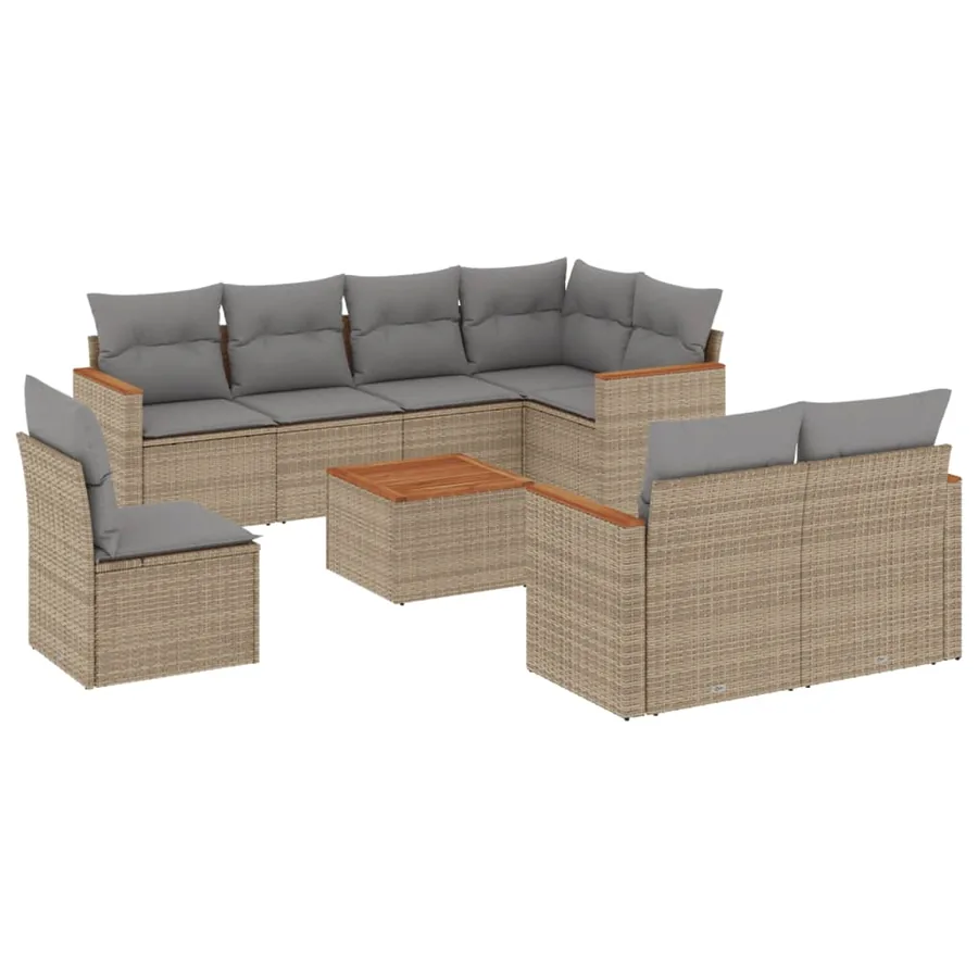 Salon de jardin avec coussins 9 pcs beige résine tressée - 2