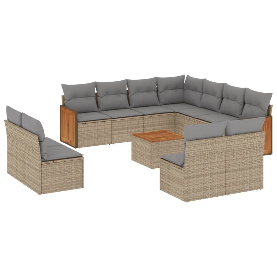 Salon de jardin avec coussins 12 pcs beige résine tressée - 2