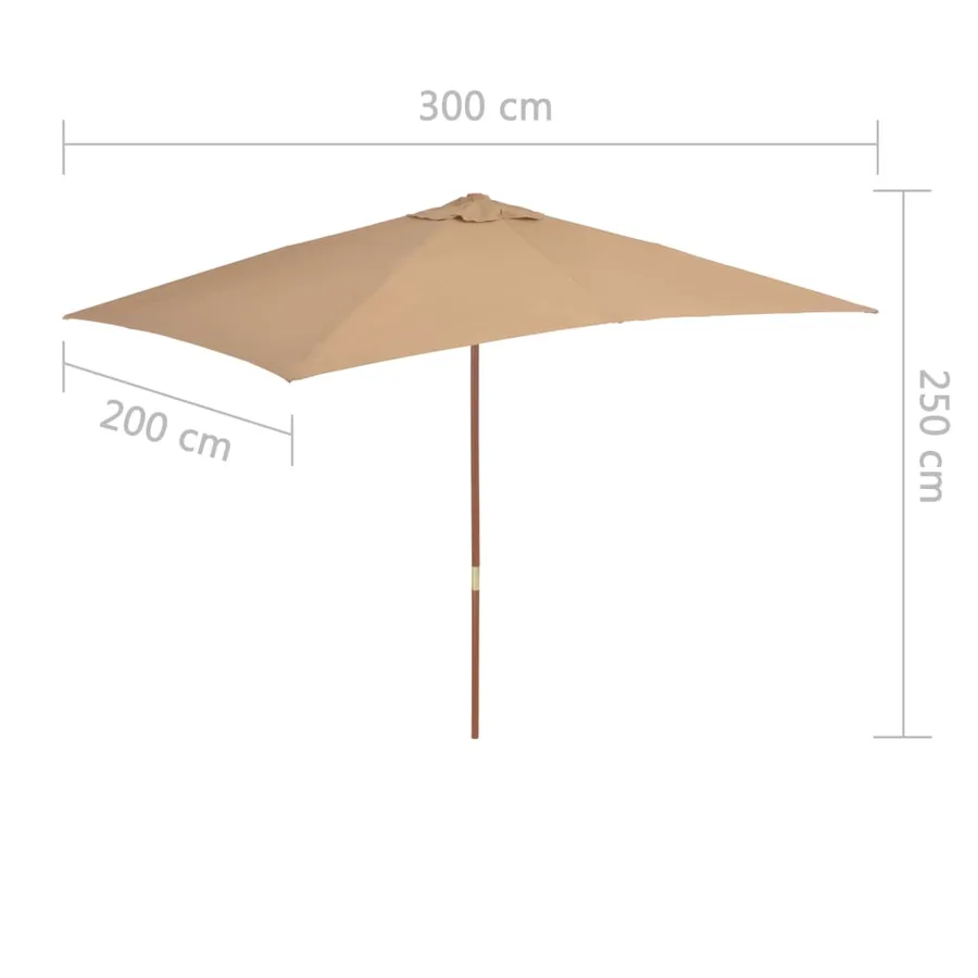 Parasol d'extérieur avec mât en bois 200 x 300 cm taupe - 7