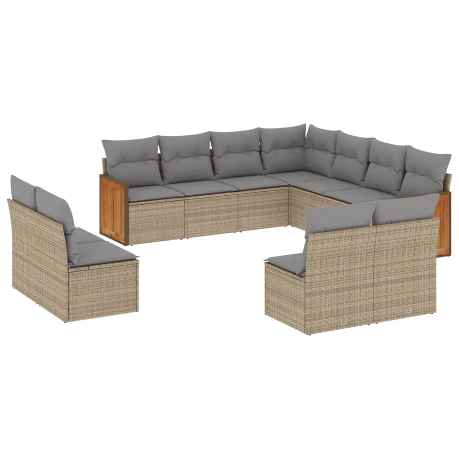 Salon de jardin 11 pcs avec coussins beige résine tressée - 2