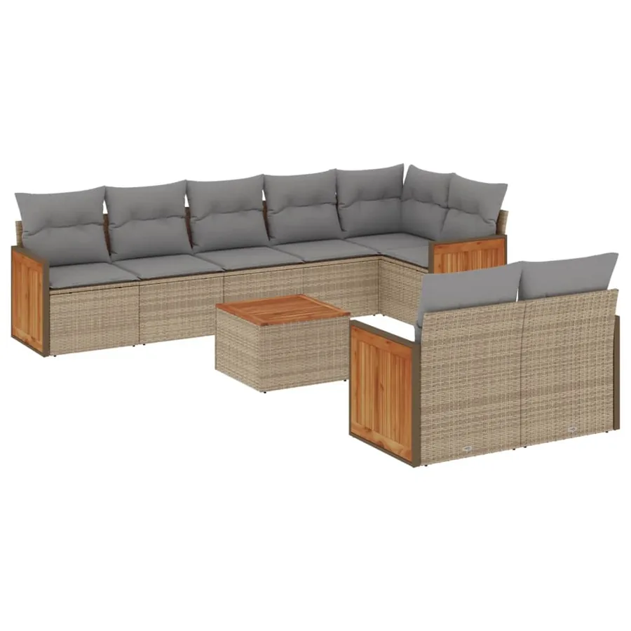 Salon de jardin avec coussins 9 pcs beige résine tressée - 2