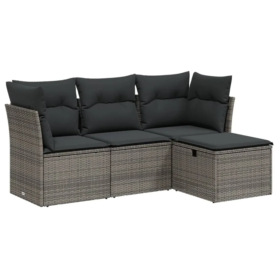 Salon de jardin 4 pcs avec coussins gris résine tressée - 2