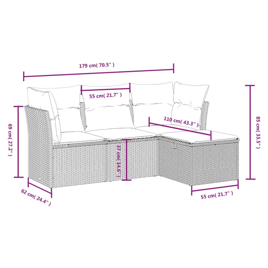 Salon de jardin 4 pcs avec coussins gris résine tressée - 4