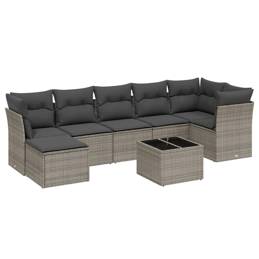 Salon de jardin 8 pcs avec coussins gris résine tressée - 2