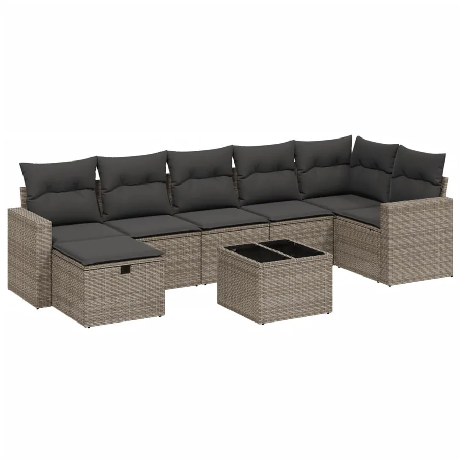 Salon de jardin 8 pcs avec coussins gris résine tressée - 2