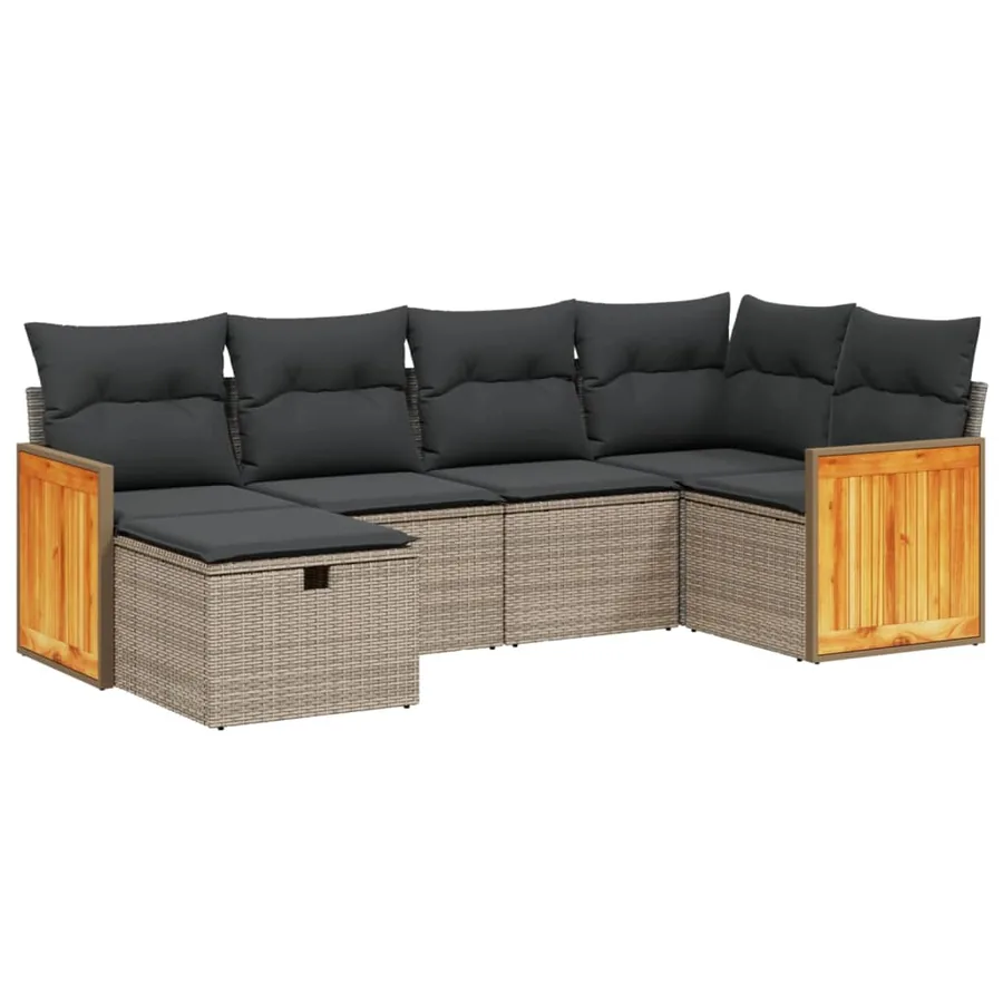 Salon de jardin 6 pcs avec coussins gris résine tressée - 2