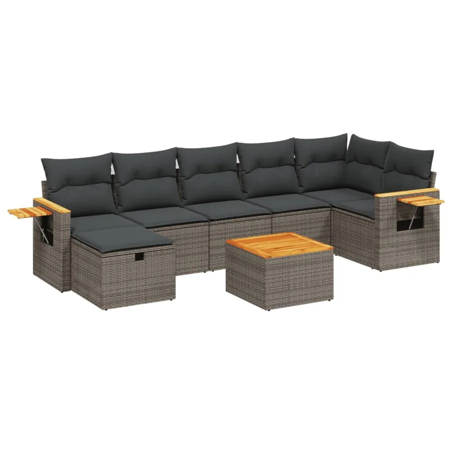 Salon de jardin 8 pcs avec coussins gris résine tressée - 2