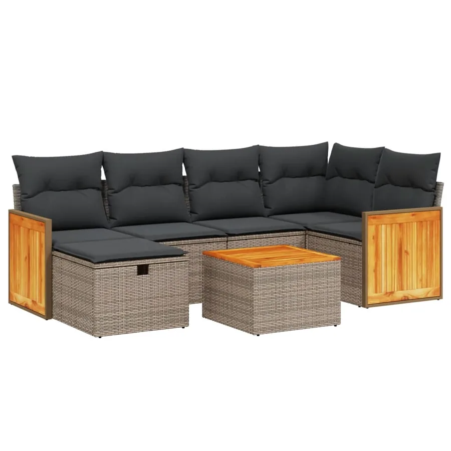 Salon de jardin avec coussins 7 pcs gris résine tressée - 2
