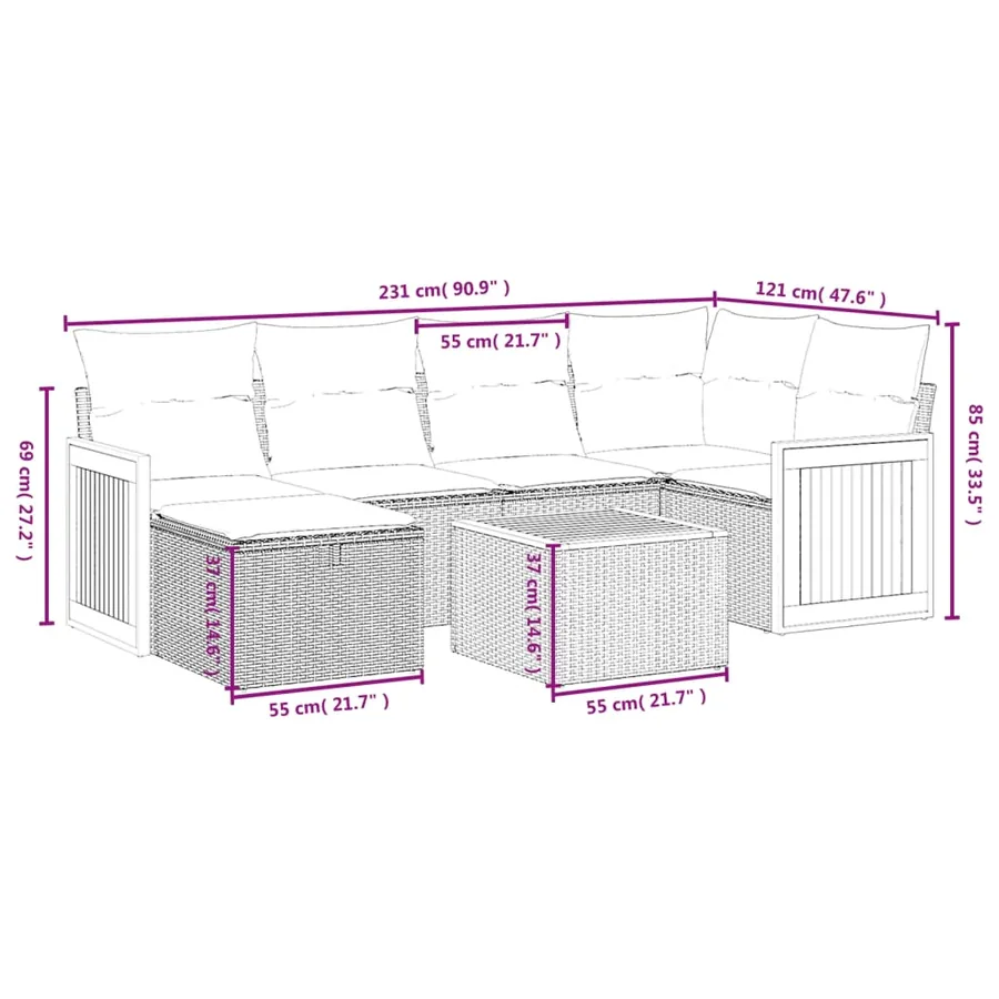Salon de jardin avec coussins 7 pcs gris résine tressée - 4
