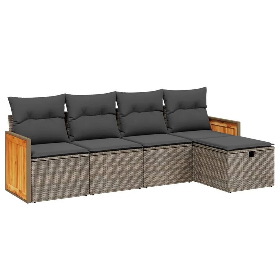 Salon de jardin 5 pcs avec coussins gris résine tressée - 2