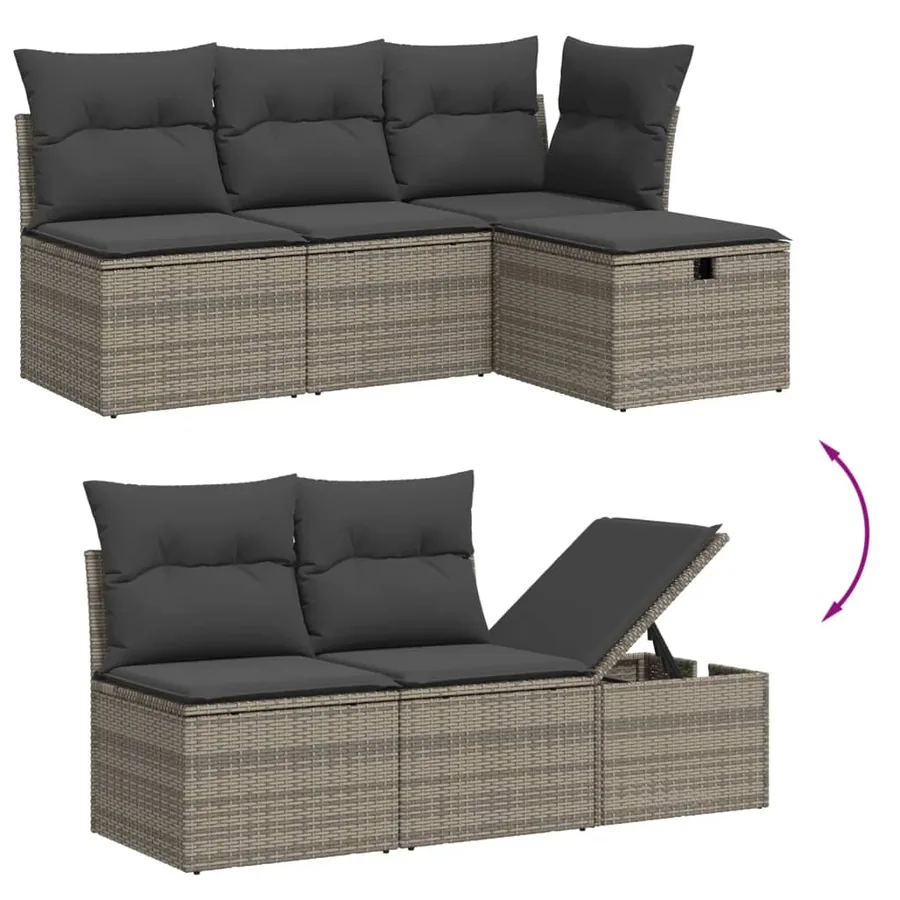 Salon de jardin 5 pcs avec coussins gris résine tressée - 3