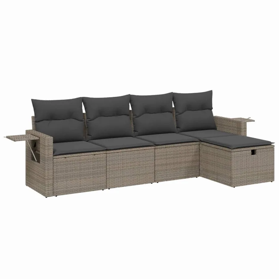 Salon de jardin 5 pcs avec coussins gris résine tressée - 2