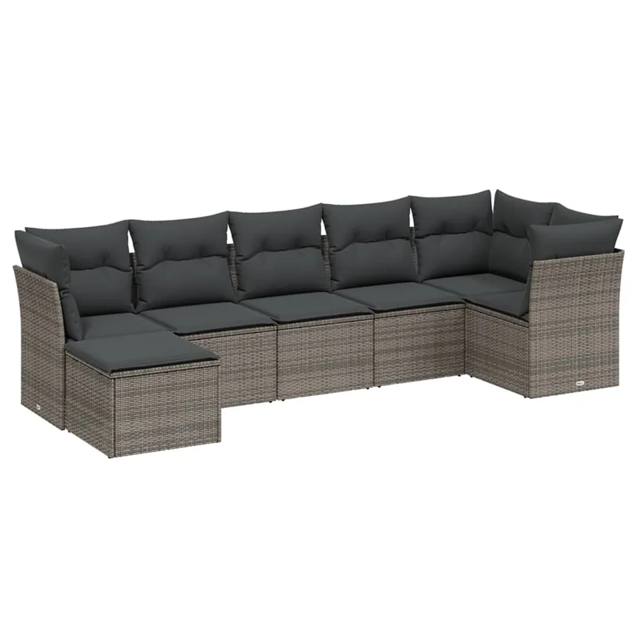 Salon de jardin avec coussins 7 pcs gris résine tressée - 2