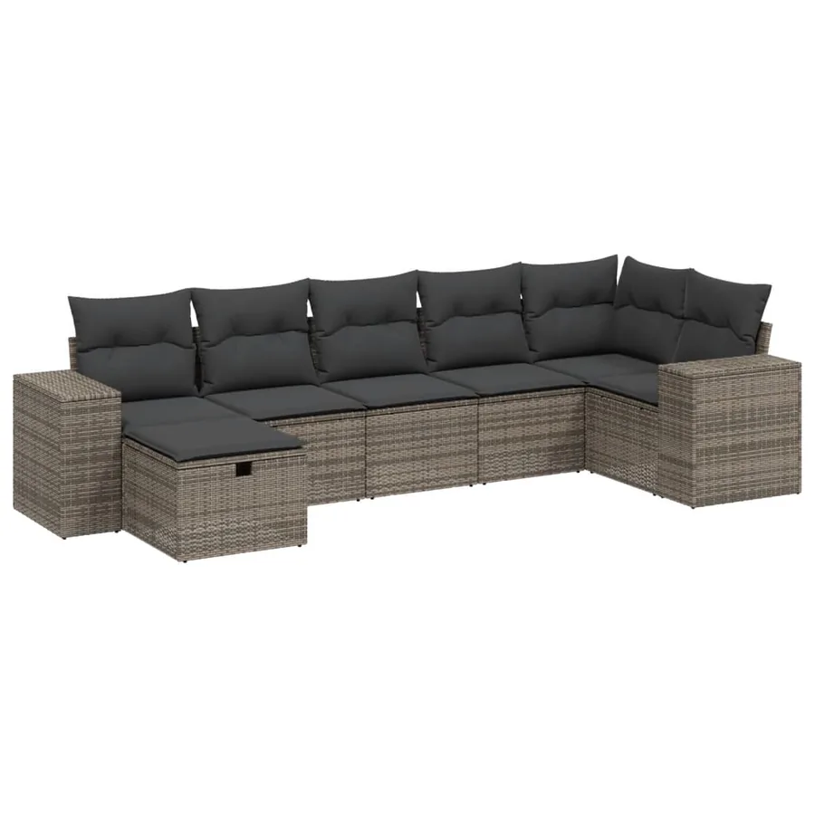 Salon de jardin avec coussins 7 pcs gris résine tressée - 2
