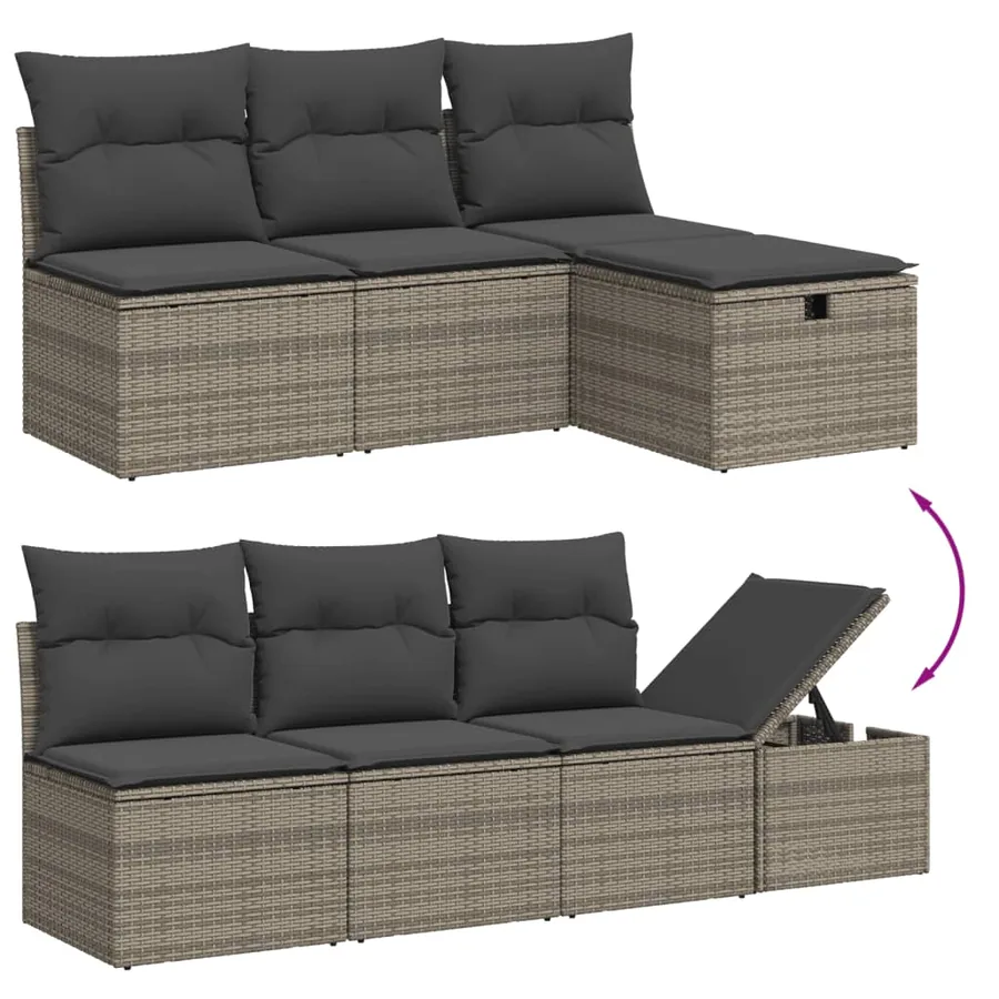 Salon de jardin avec coussins 7 pcs gris résine tressée - 3