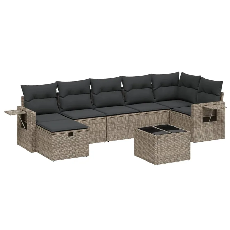 Salon de jardin 8 pcs avec coussins gris résine tressée - 2
