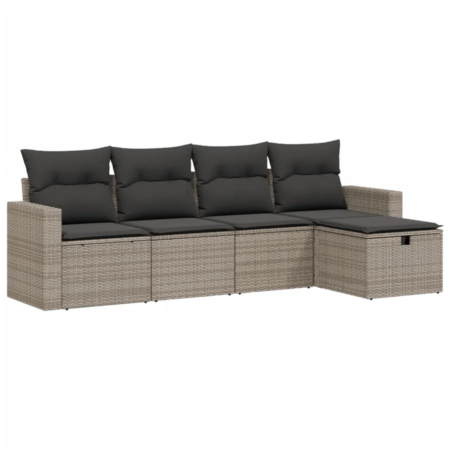 Salon de jardin 5 pcs avec coussins gris résine tressée - 2