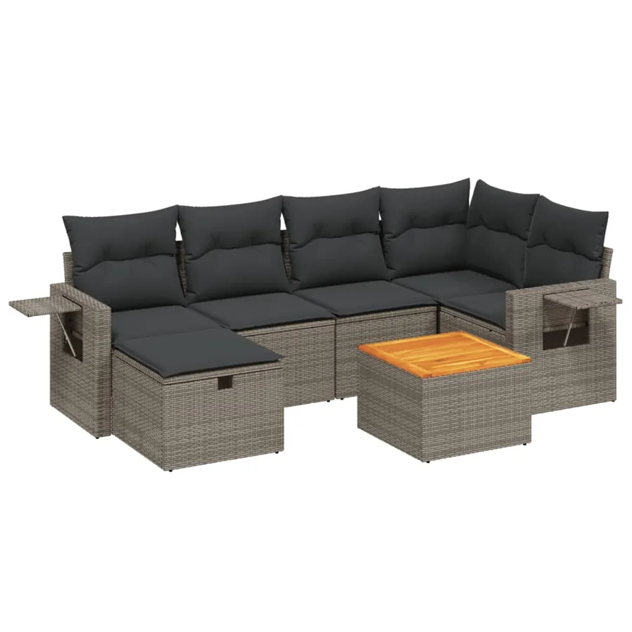 Salon de jardin avec coussins 7 pcs gris résine tressée - 2