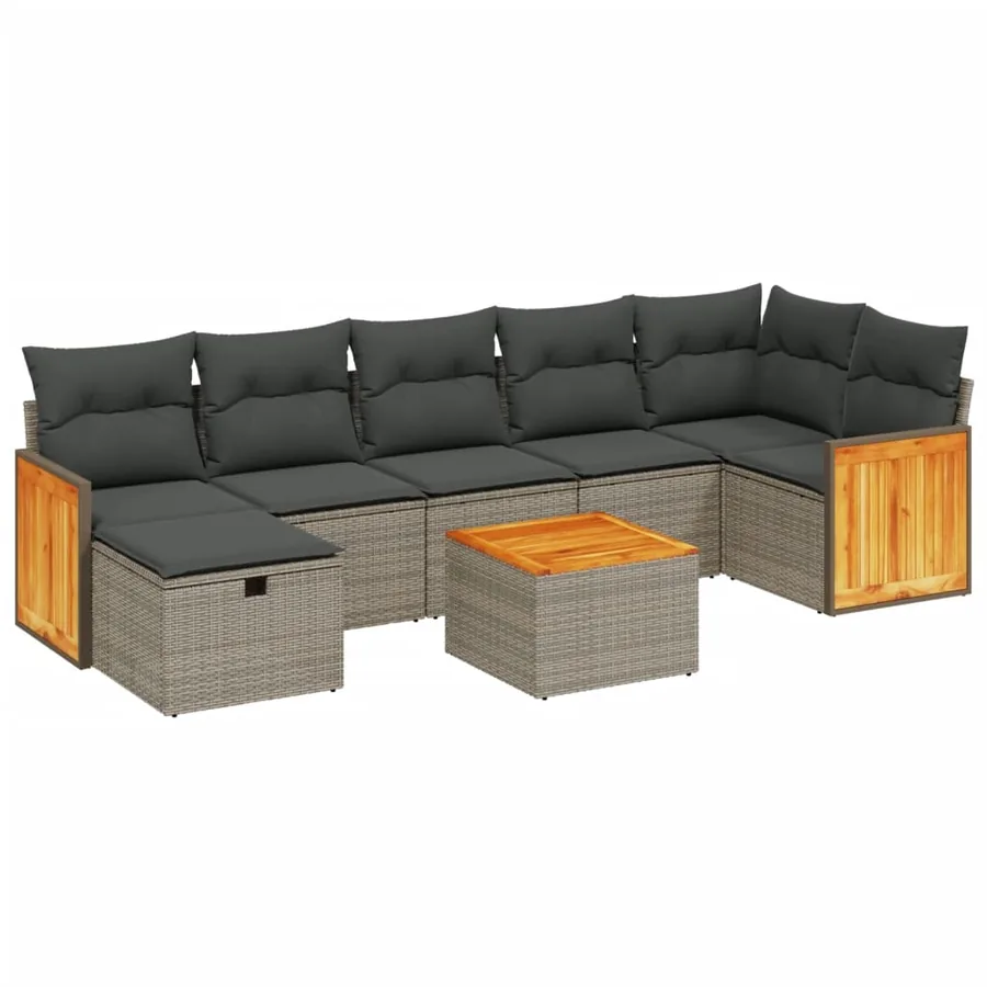 Salon de jardin 8 pcs avec coussins gris résine tressée - 2