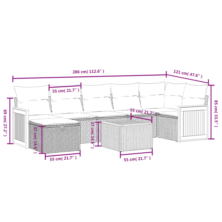 Salon de jardin 8 pcs avec coussins gris résine tressée - 4