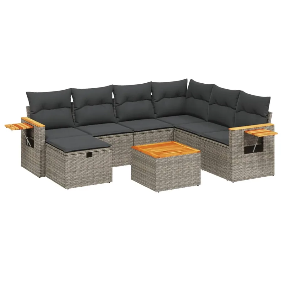 Salon de jardin 8 pcs avec coussins gris résine tressée - 2