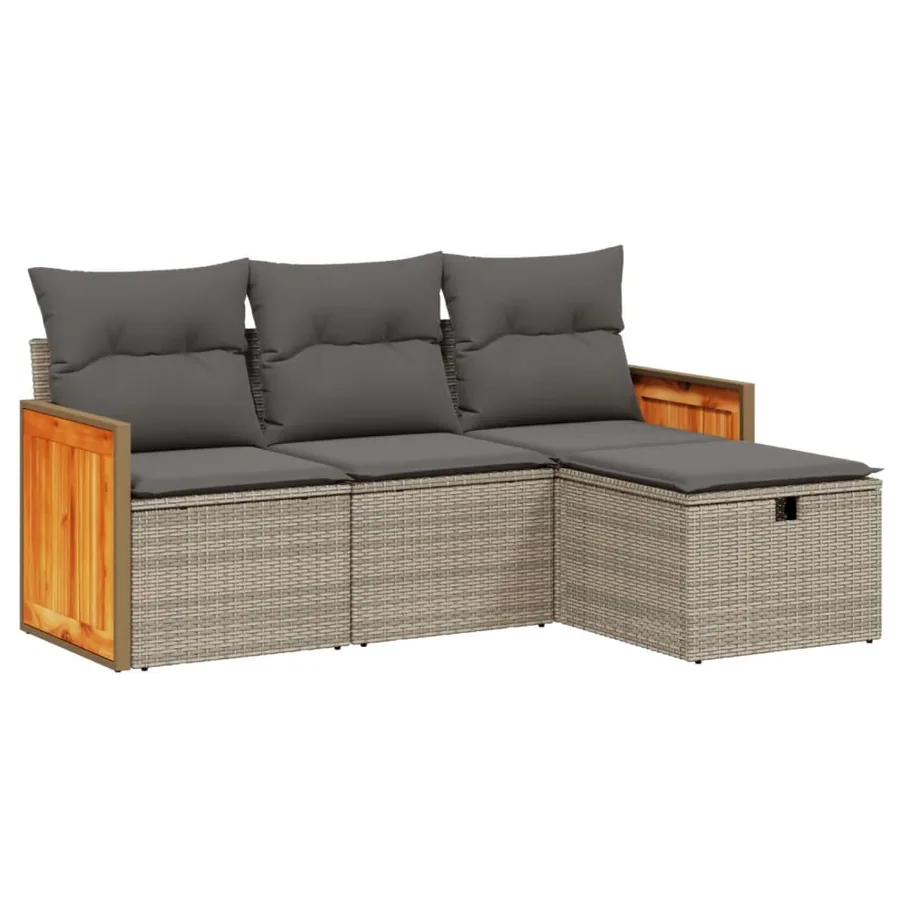 Salon de jardin 4 pcs avec coussins gris résine tressée - 2