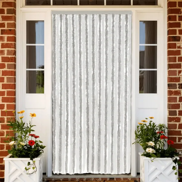 Rideau anti-mouches gris clair et blanc 100x200 cm chenille