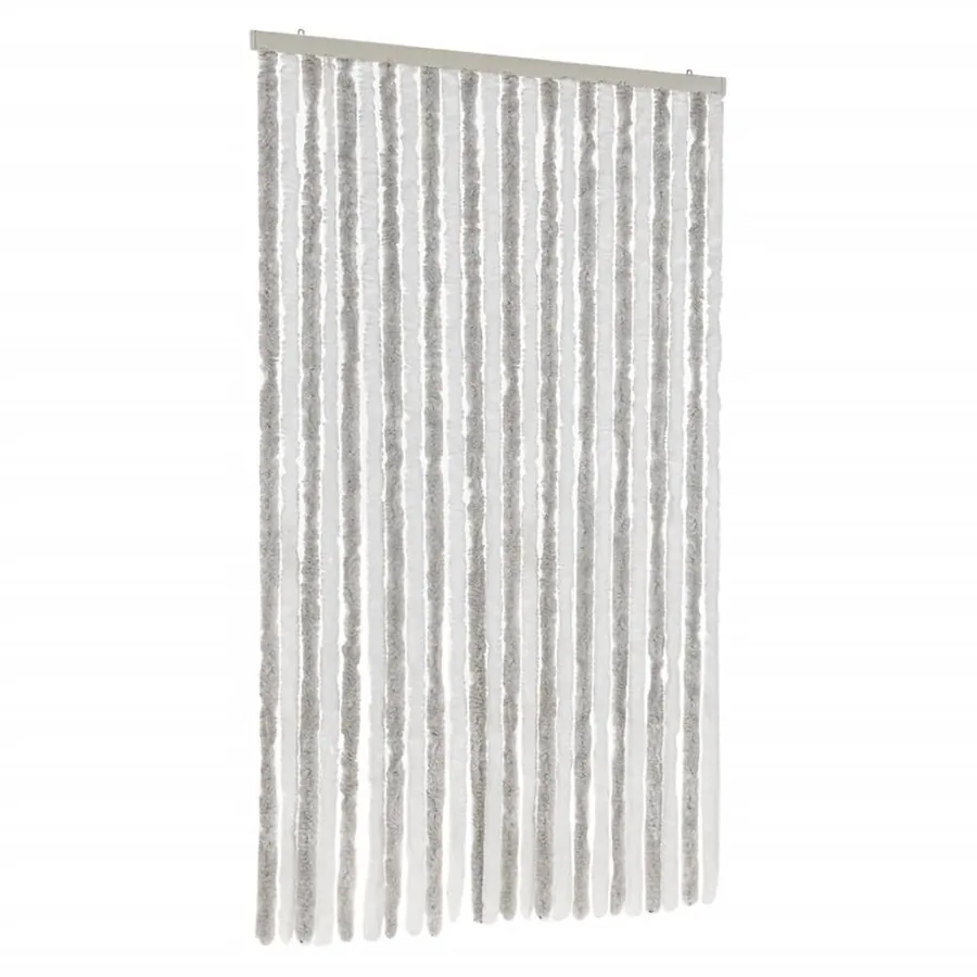Rideau anti-mouches gris clair et blanc 100x200 cm chenille - 2