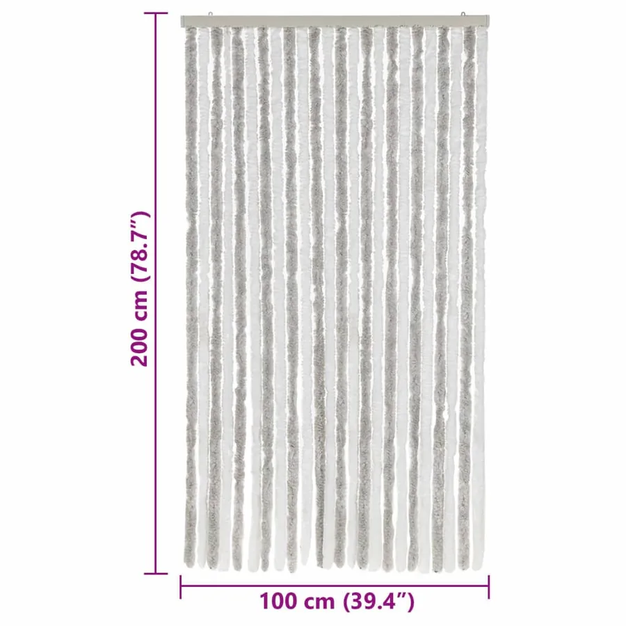 Rideau anti-mouches gris clair et blanc 100x200 cm chenille - 7