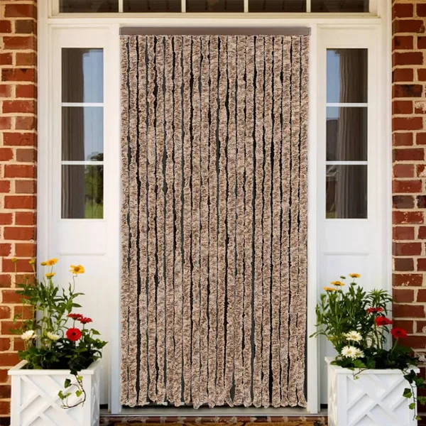 Rideau anti-mouches beige et marron foncé 90x200 cm chenille