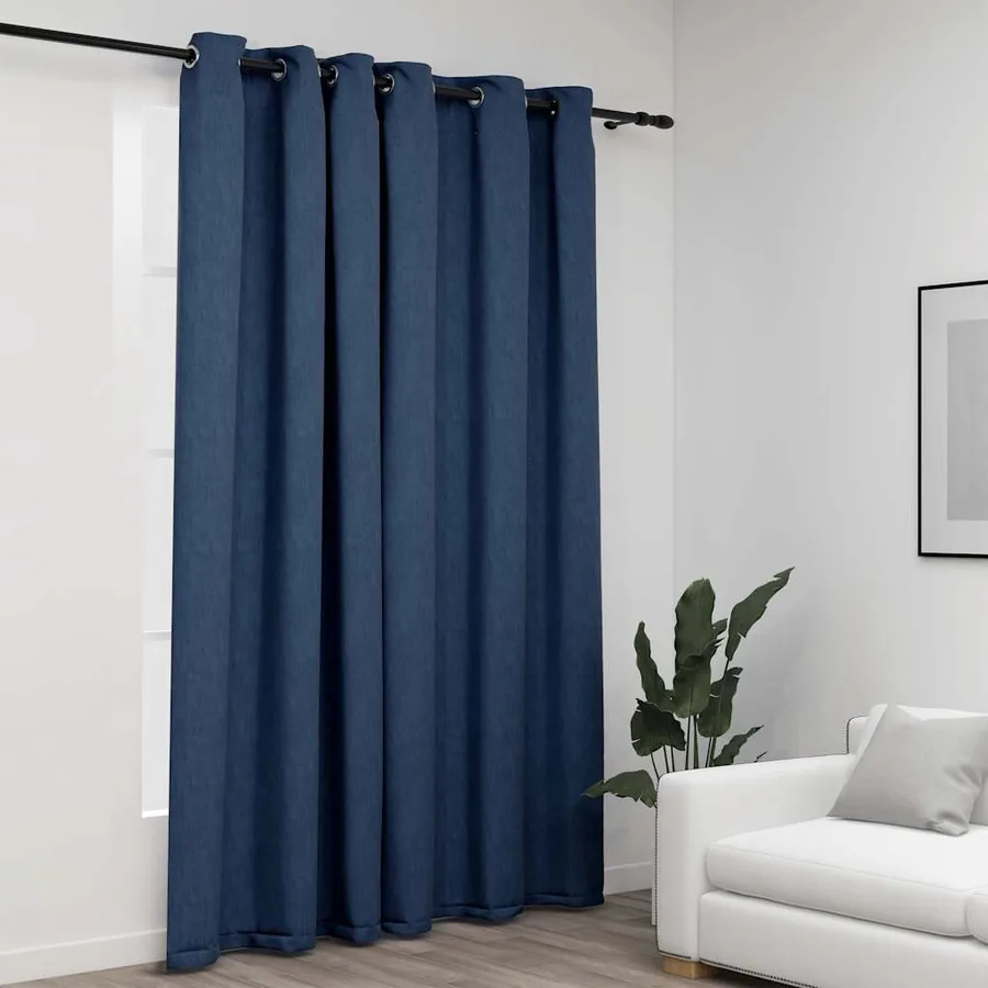 Rideau occultant Aspect de lin avec œillets Bleu 290x245 cm