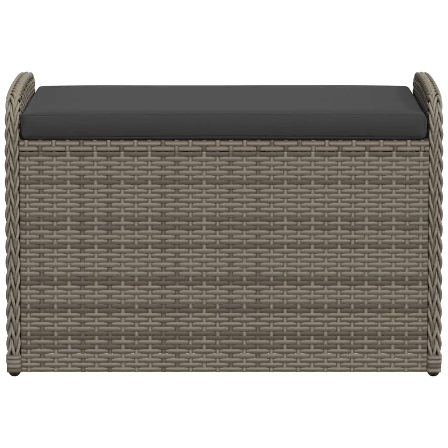 Banc de rangement avec coussin gris 80x51x52 cm résine tressée - 4
