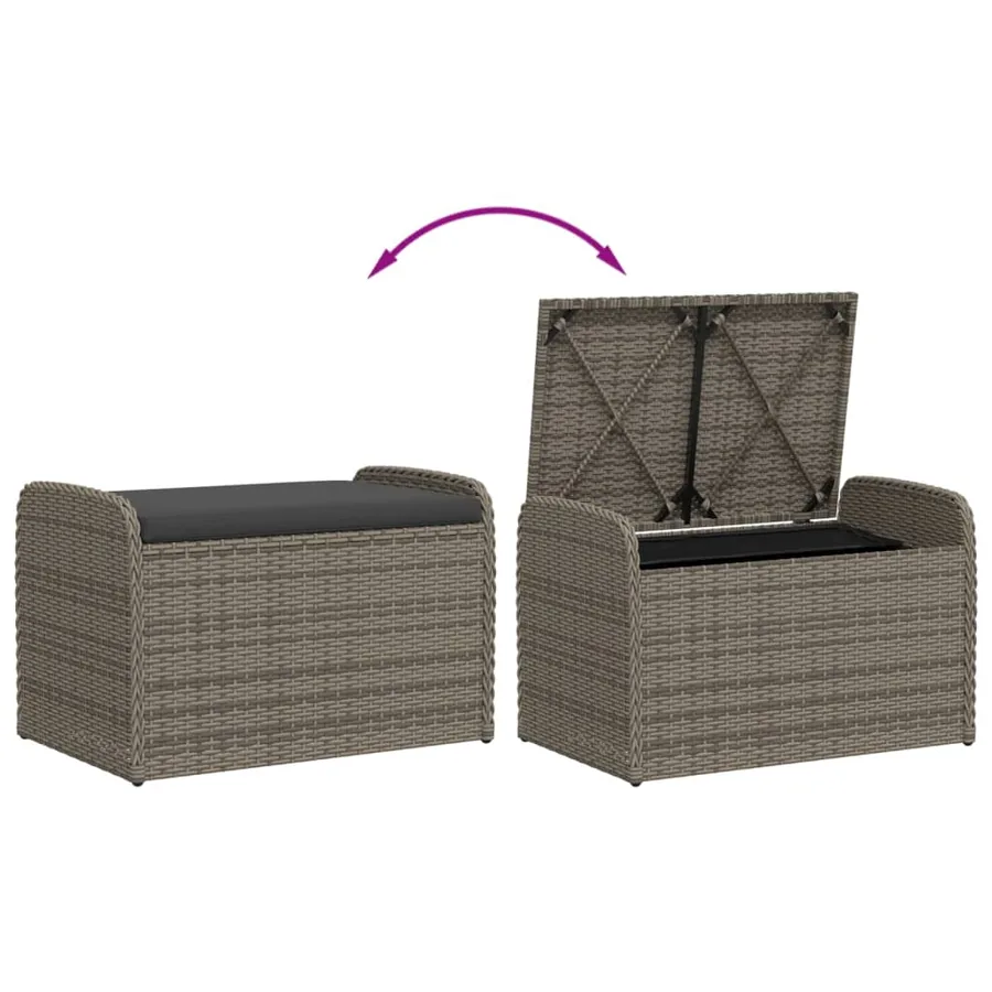 Banc de rangement avec coussin gris 80x51x52 cm résine tressée - 7
