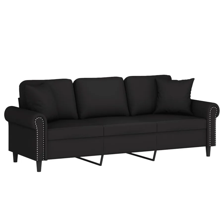 Canapé 3 places avec oreillers décoratifs noir 180 cm velours - 3
