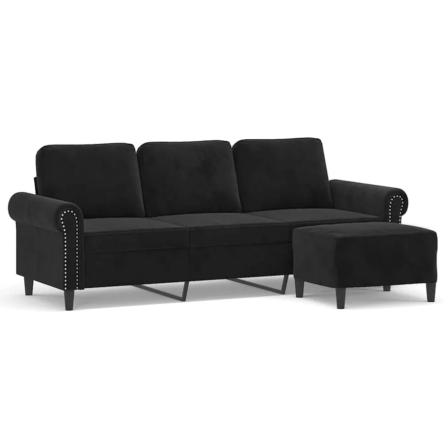 Canapé à 3 places avec repose-pieds Noir 180 cm Velours - 2