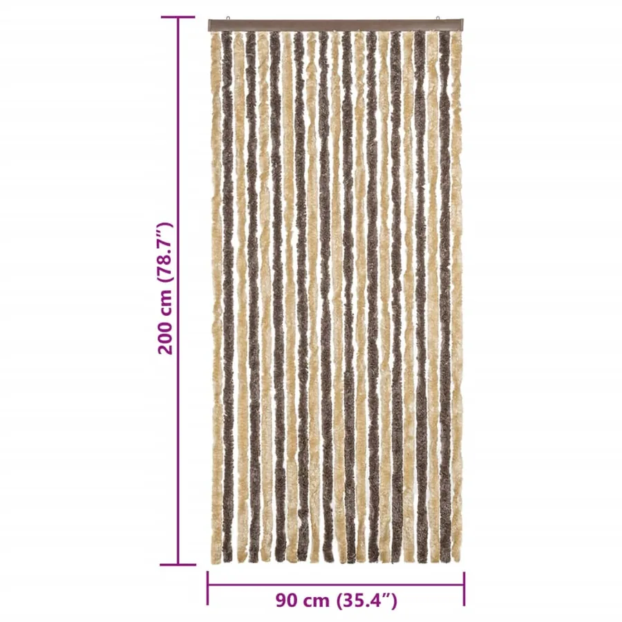 Rideau anti-mouches marron foncé et beige 90x200 cm chenille - 7