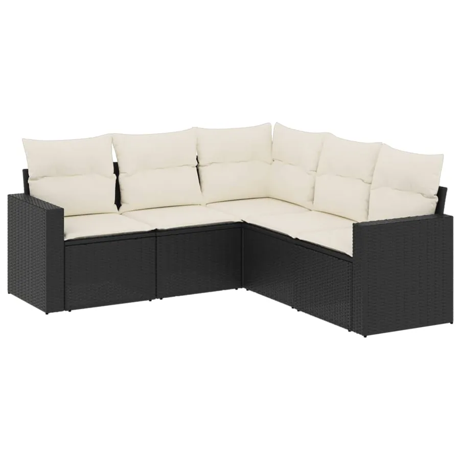 Salon de jardin 5 pcs avec coussins noir résine tressée - 2
