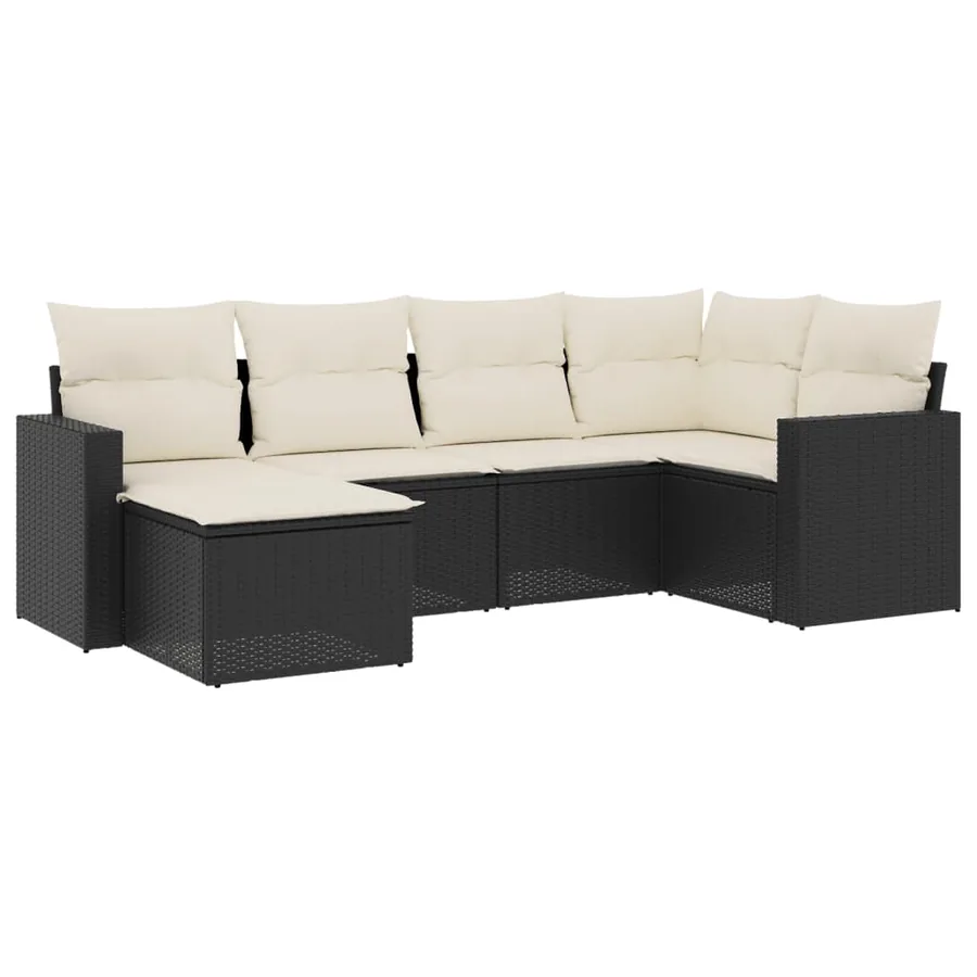 Salon de jardin 6 pcs avec coussins noir résine tressée - 2