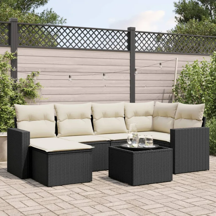 Salon de jardin 7 pcs avec coussins noir résine tressée 62 x 62 x 69 cm - 58,0 kg