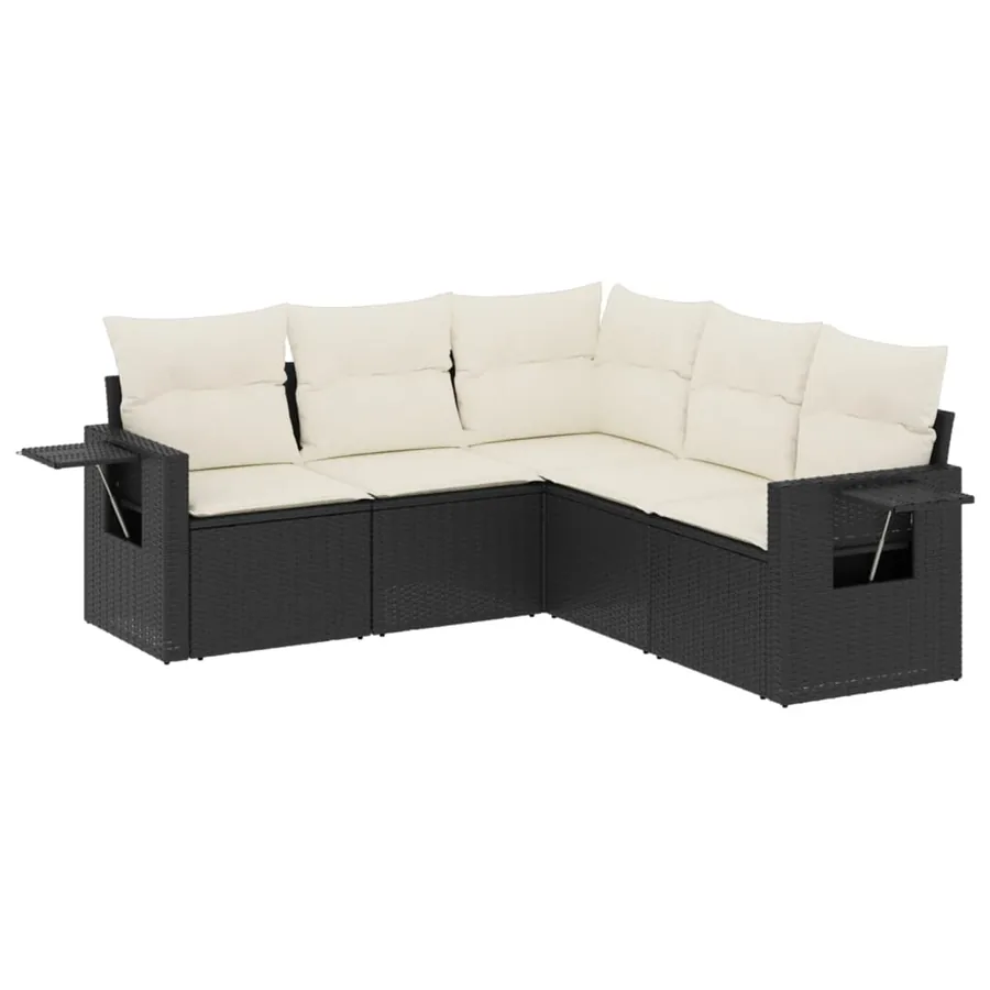 Salon de jardin 5 pcs avec coussins noir résine tressée - 2