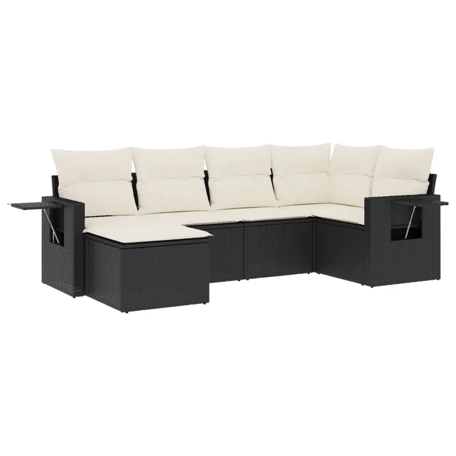 Salon de jardin 6 pcs avec coussins noir résine tressée - 2