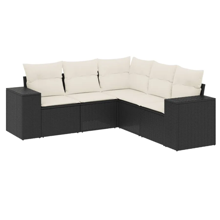 Salon de jardin 5 pcs avec coussins noir résine tressée - 2