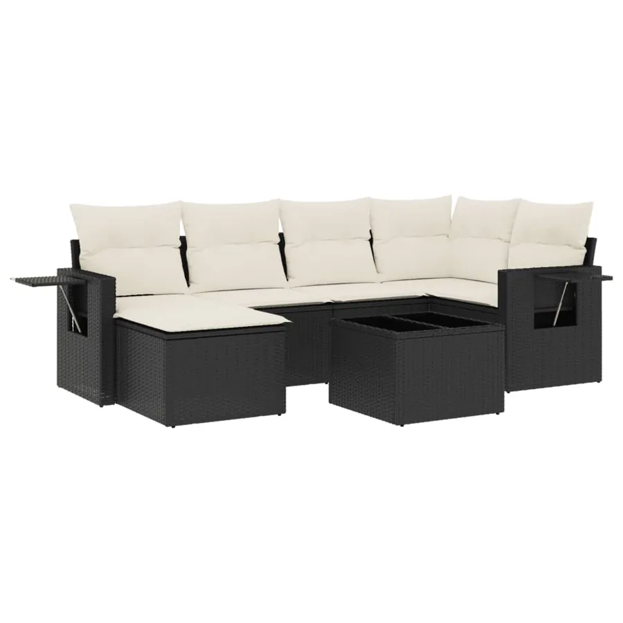 Salon de jardin 7 pcs avec coussins noir résine tressée 55 x 62 x 69 cm - 59,2 kg - 2