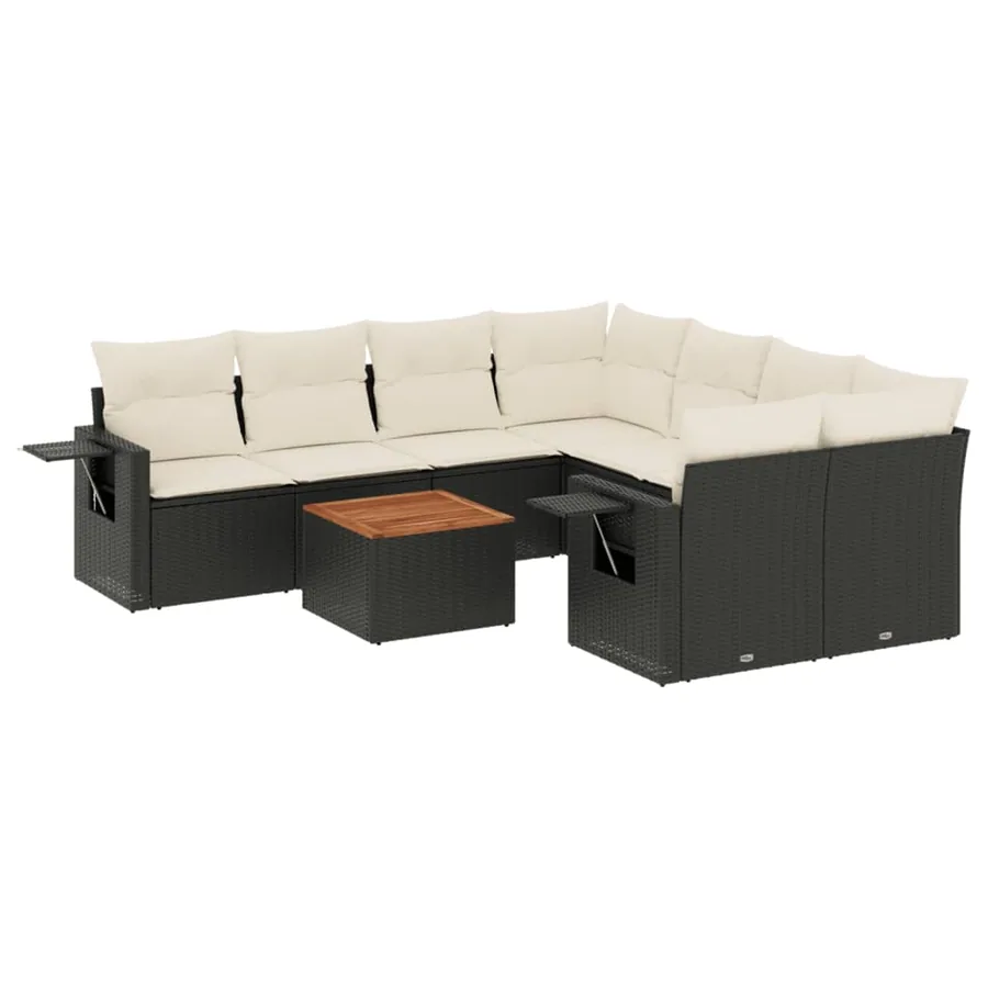 Salon de jardin 9 pcs avec coussins noir résine tressée - 2