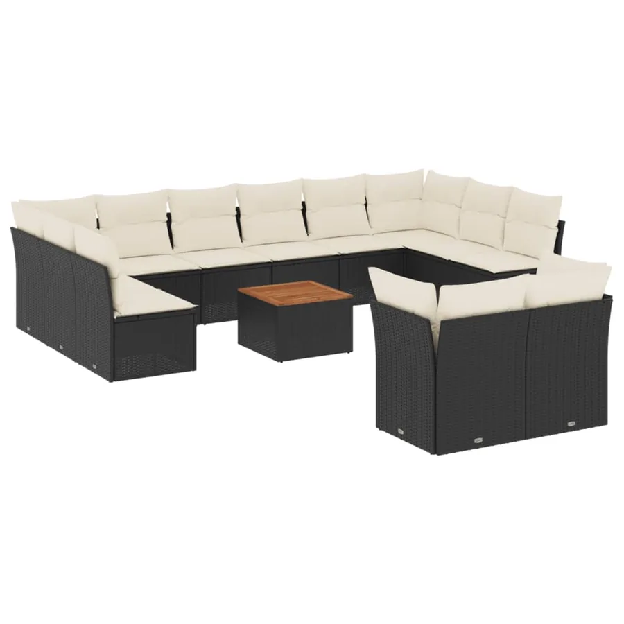 Salon de jardin avec coussins 13 pcs noir résine tressée - 2