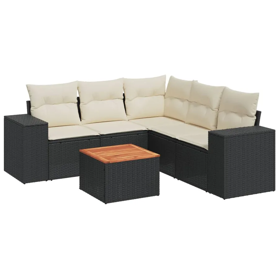 Salon de jardin 6 pcs avec coussins noir résine tressée - 2