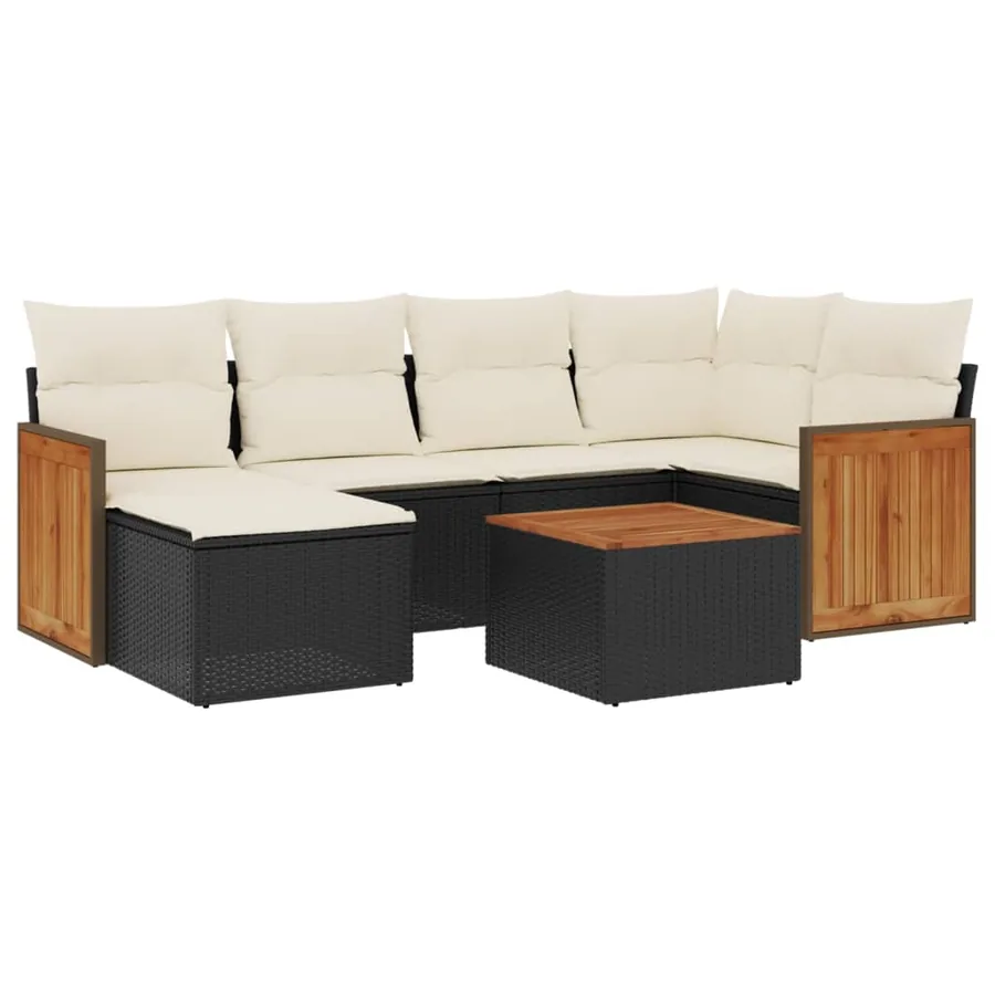 Salon de jardin 7 pcs avec coussins noir résine tressée 62 x 62 x 69 cm - 59,4 kg - 2