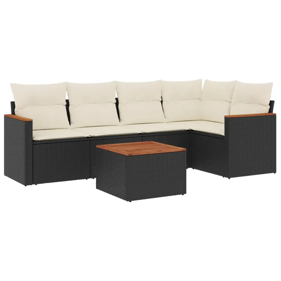 Salon de jardin 6 pcs avec coussins noir résine tressée - 2